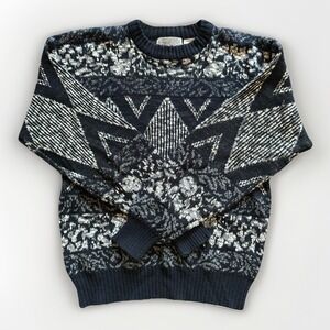 Vintage Method Geometric Knit Sweater Men's L Navy Southwestern